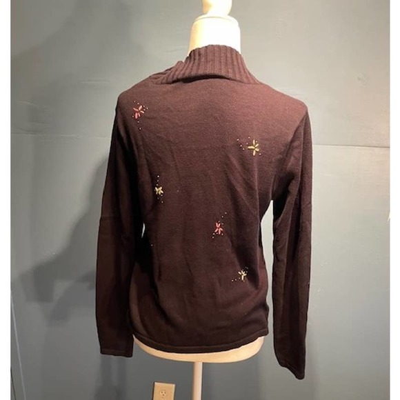 Talbots Women Size Small Christmas Front-Zip Sweater Black w/ Embroidered Angel - Picture 4 of 6